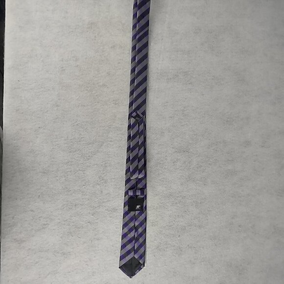 JF J. Ferrar Men's Purple, Gray, Dark Gray Striped 100% Polyester Men’ Neck Tie - Picture 7 of 12